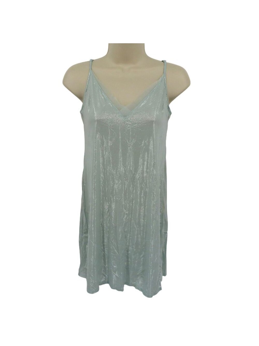 Victorias Secret XS Blue V Neck Spaghetti Strap Shimmer Iridescent Sleep Dress
